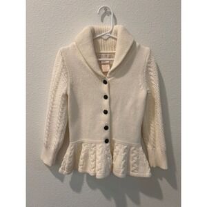 Maggie & Zoe Girls Cream Cable Knit Peplum Cardigan Sweater Shawl Collar Size 4